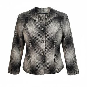 Pendleton Blazer Jacket Women's Sz 4 Gray Ombre Plaid 100% Lambswool Virgin Wool